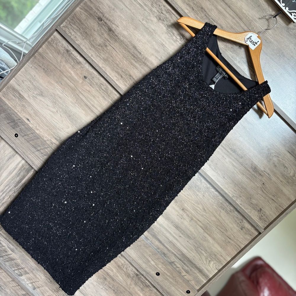 Forever 21 1X Black Stretchy Dress Sequins Textured NWT Preppy Bodycon Cocktail
